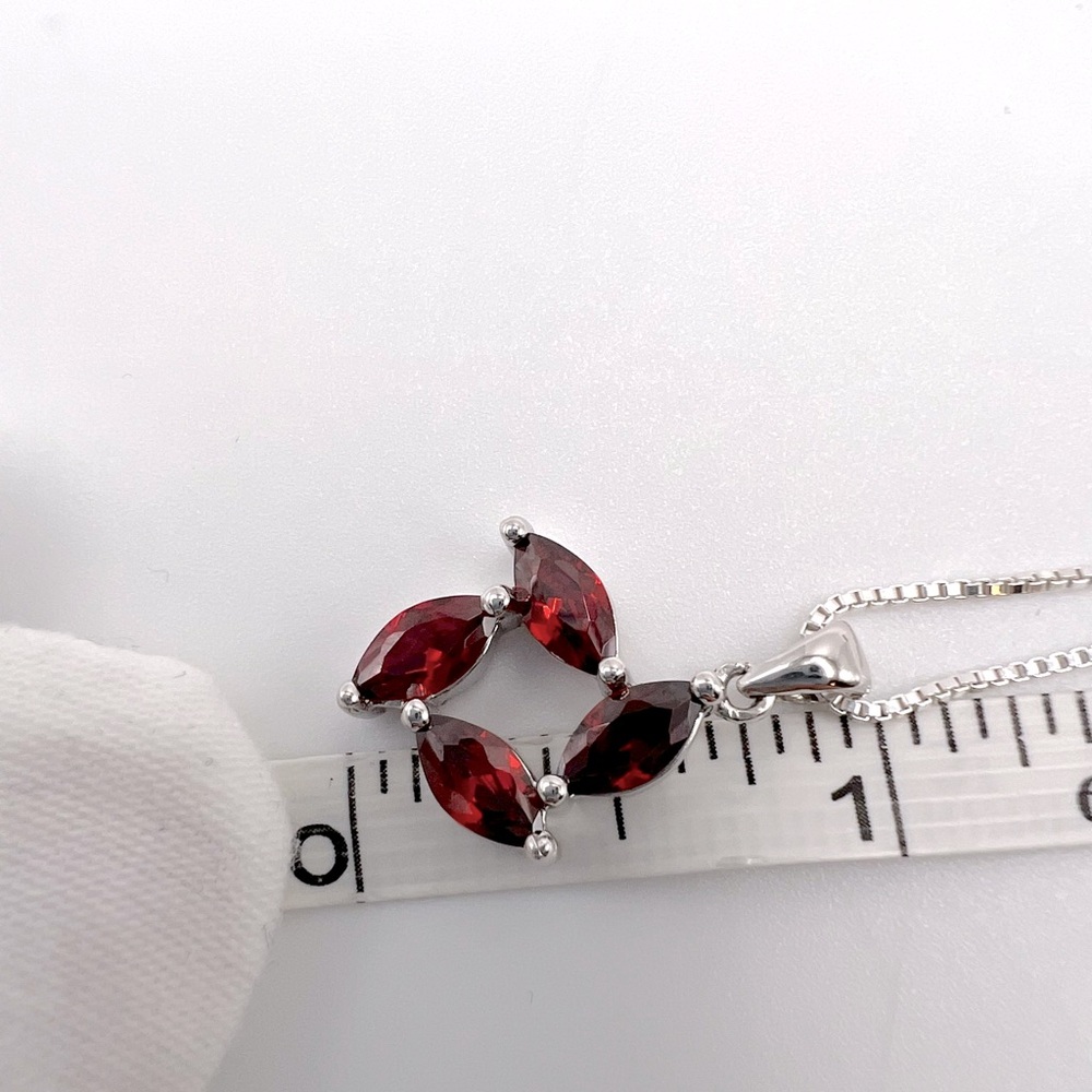 .925 Sterling Silver Marquis Garnet Cz Necklace - Picture 6 of 14